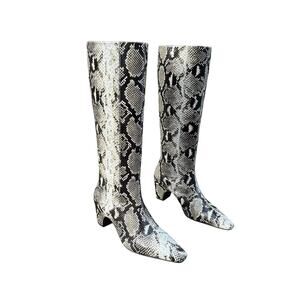 St. Agni Leather Python Print High Boots in Grey and Black